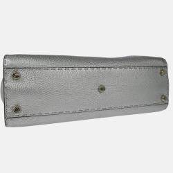 Pre Owned Fendi Silver Leather Peekaboo 2way Handbag