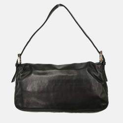 Pre Owned Fendi Black Leather Baguette Handbag