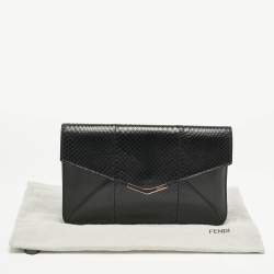 Pre Owned Fendi Black Leather and Snakeskin 2Jours Envelope Clutch