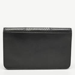 Pre Owned Fendi Black Leather and Snakeskin 2Jours Envelope Clutch