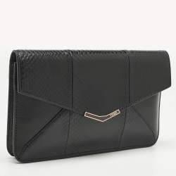 Pre Owned Fendi Black Leather and Snakeskin 2Jours Envelope Clutch