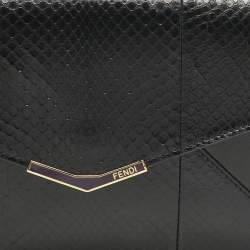 Pre Owned Fendi Black Leather and Snakeskin 2Jours Envelope Clutch