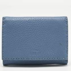 Pre Owned Fendi Blue Sellier Leather Peekaboo Compact Wallet