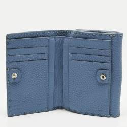 Pre Owned Fendi Blue Sellier Leather Peekaboo Compact Wallet