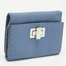 Pre Owned Fendi Blue Sellier Leather Peekaboo Compact Wallet