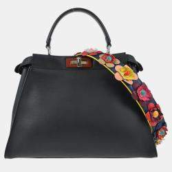 Pre Owned Fendi Black Leather Peekaboo 2way Handbag