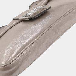 Pre Owned Fendi Metallic Silver Leather Baguette Handbag