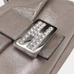Pre Owned Fendi Metallic Silver Leather Baguette Handbag