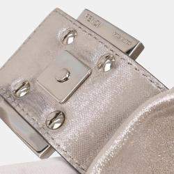 Pre Owned Fendi Metallic Silver Leather Baguette Handbag