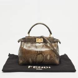 Pre Owned Fendi Olive Green/Black Python Mini Peekaboo Top Handle Bag