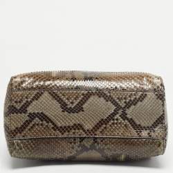 Pre Owned Fendi Olive Green/Black Python Mini Peekaboo Top Handle Bag