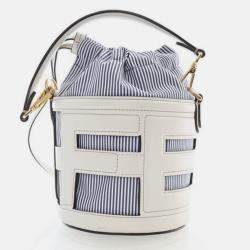 Pre Owned Fendi Step Out Blue/White Leather Bucket Bag