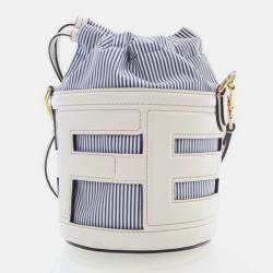 Pre Owned Fendi Step Out Blue/White Leather Bucket Bag