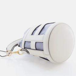 Pre Owned Fendi Step Out Blue/White Leather Bucket Bag