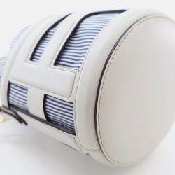 Pre Owned Fendi Step Out Blue/White Leather Bucket Bag