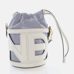 Pre Owned Fendi Step Out Blue/White Leather Bucket Bag
