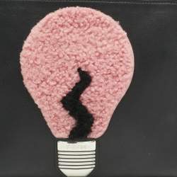 Pre Owned Fendi Black Leather and Shearling Fur FF Fflynn Zip Clutch