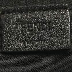 Pre Owned Fendi Black Leather and Shearling Fur FF Fflynn Zip Clutch