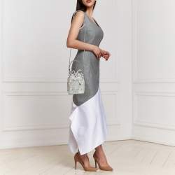 Pre Owned Fendi Grey FF Leather Crystal Mini Mon Tresor Drawstring Bucket Bag