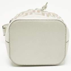 Pre Owned Fendi Grey FF Leather Crystal Mini Mon Tresor Drawstring Bucket Bag