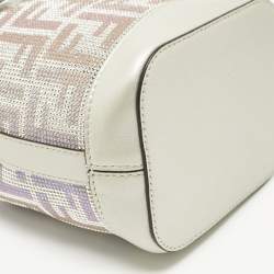 Pre Owned Fendi Grey FF Leather Crystal Mini Mon Tresor Drawstring Bucket Bag