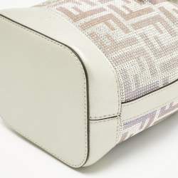 Pre Owned Fendi Grey FF Leather Crystal Mini Mon Tresor Drawstring Bucket Bag