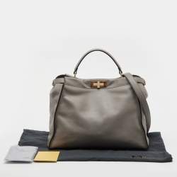 Pre Owned Fendi Grey Leather Large Peekaboo Top Handle Bag