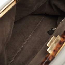 Pre Owned Fendi Grey Leather Large Peekaboo Top Handle Bag