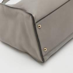 Pre Owned Fendi Grey Leather Large Peekaboo Top Handle Bag
