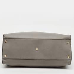 Pre Owned Fendi Grey Leather Large Peekaboo Top Handle Bag