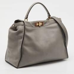 Pre Owned Fendi Grey Leather Large Peekaboo Top Handle Bag