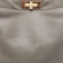 Pre Owned Fendi Grey Leather Large Peekaboo Top Handle Bag
