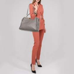 Pre Owned Fendi Grey Leather Large Peekaboo Top Handle Bag