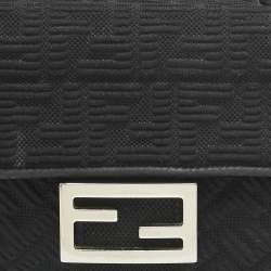 Pre Owned Fendi Black Zucca Embossed Fabric Mini Baguette Chain Crossbody Bag