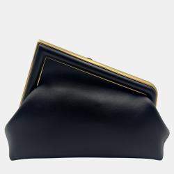 Pre Owned Fendi Black Leather Small First Clutch Bag