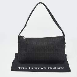 Pre Owned Fendi Black Zucchino Canvas Pochette Bag