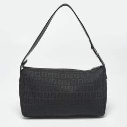 Pre Owned Fendi Black Zucchino Canvas Pochette Bag