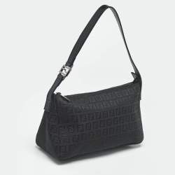Pre Owned Fendi Black Zucchino Canvas Pochette Bag