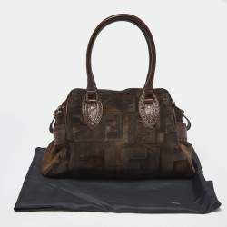Pre Owned Fendi Dark Brown FF Calf Hair and Leather Medium Du Jour Satchel