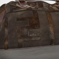 Pre Owned Fendi Dark Brown FF Calf Hair and Leather Medium Du Jour Satchel