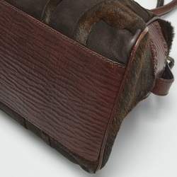 Pre Owned Fendi Dark Brown FF Calf Hair and Leather Medium Du Jour Satchel