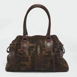 Pre Owned Fendi Dark Brown FF Calf Hair and Leather Medium Du Jour Satchel