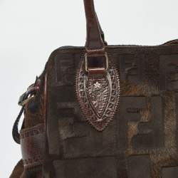 Pre Owned Fendi Dark Brown FF Calf Hair and Leather Medium Du Jour Satchel