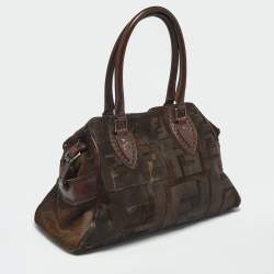 Pre Owned Fendi Dark Brown FF Calf Hair and Leather Medium Du Jour Satchel