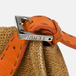 Pre Owned Fendi Beige Raffia Baguette Handbag