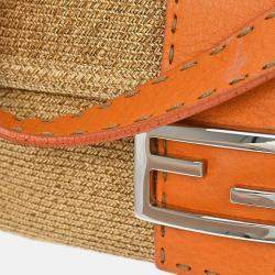 Pre Owned Fendi Beige Raffia Baguette Handbag