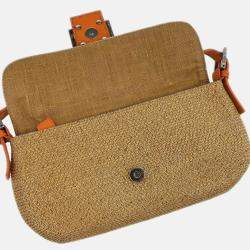 Pre Owned Fendi Beige Raffia Baguette Handbag