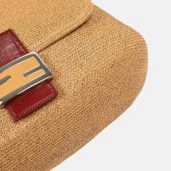 Pre Owned Fendi Mamma Baguette Beige Straw Shoulder Bag