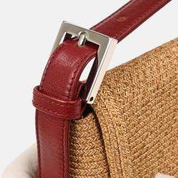 Pre Owned Fendi Mamma Baguette Beige Straw Shoulder Bag