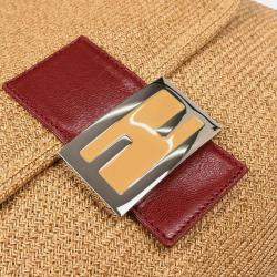 Pre Owned Fendi Mamma Baguette Beige Straw Shoulder Bag